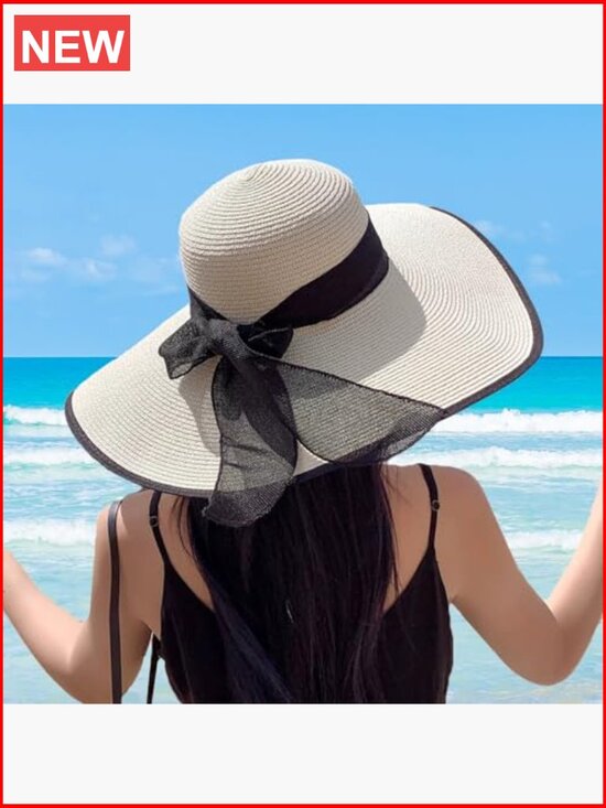 Wide Brim Straw Sun Hat with UPF 80+ Protection Foldable Travel main image 6